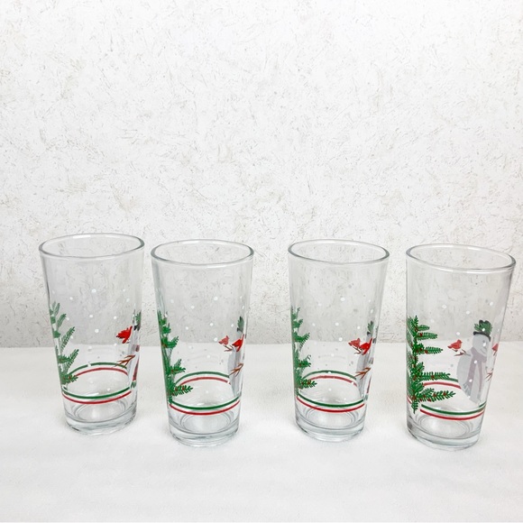 Vintage KIG Indonesia 4 Tumbler Glasses Snowman Cardinal Tree Winter Christmas - Picture 2 of 7